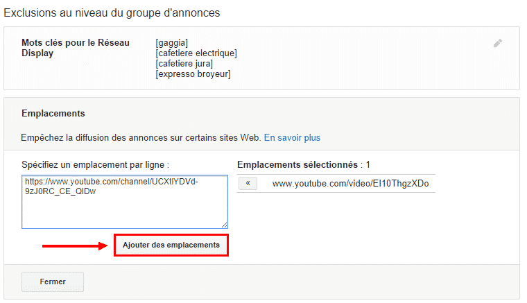 exclure une video ou une page de chaine