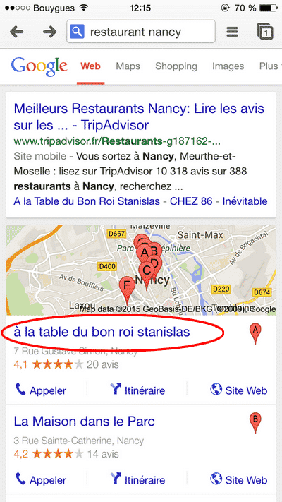Recherche Google resto
