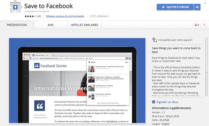 Extension Save Facebook
