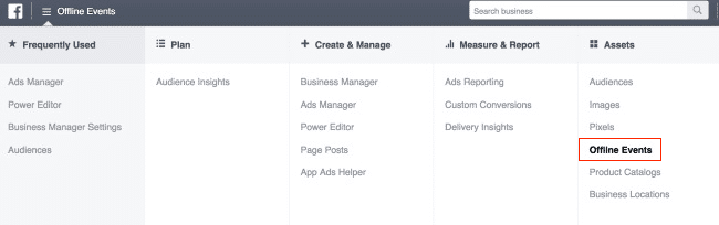 BusinessManagerOfflineEventsMenu