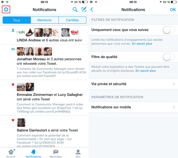 Notifications Twitter