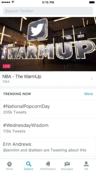 Rubrique Explorer Twitter