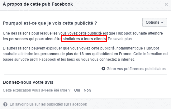Audiences similaires Facebook