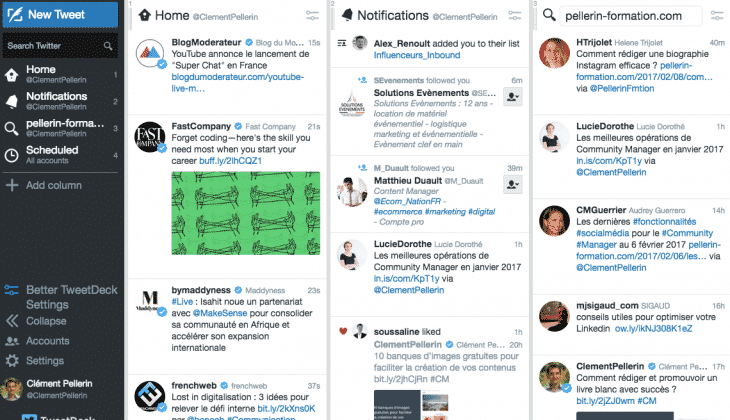 Tableau de bord Tweetdeck