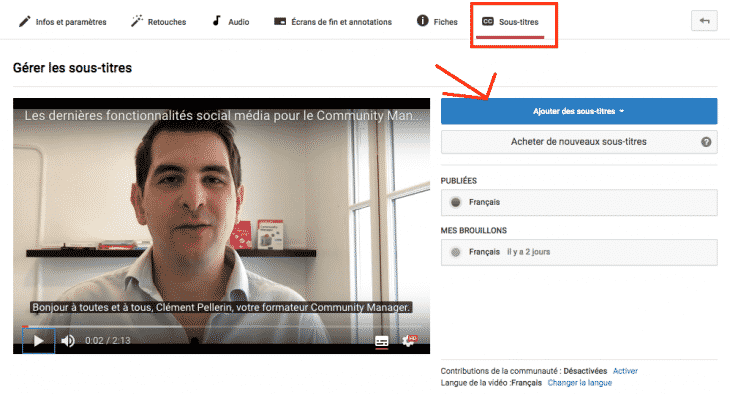 Ajout de sous-titres Youtube