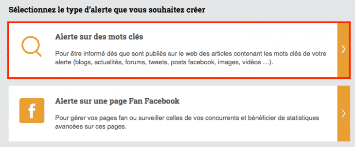 Alerte sur mots-cles