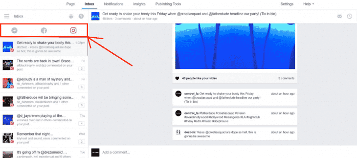 Boite de reception unifiee Facebook