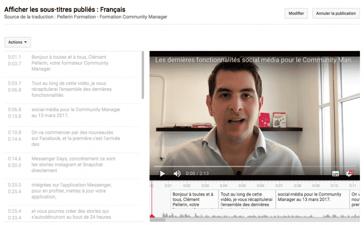 Modifications Sous-titres Youtube