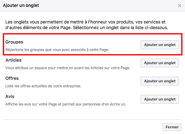 Ajout Groupes Pages Facebook