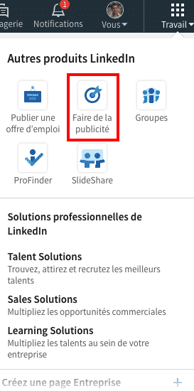 Acceder a la publicite LinkedIn