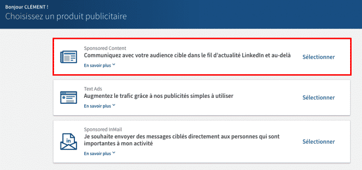 Objectifs publicitaires LinkedIn