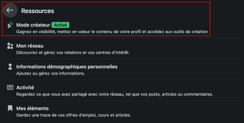 Mode Créateur LinkedIn