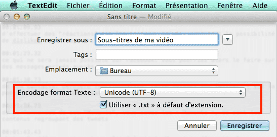 Enregistrement UTF8